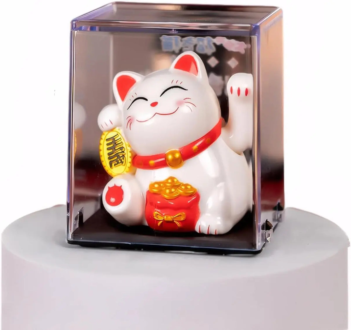 Solar Maneki Neko Lucky Cat Waving Ornament – Car & Desk Decor Novelty Desk Ornament QXL WHITE