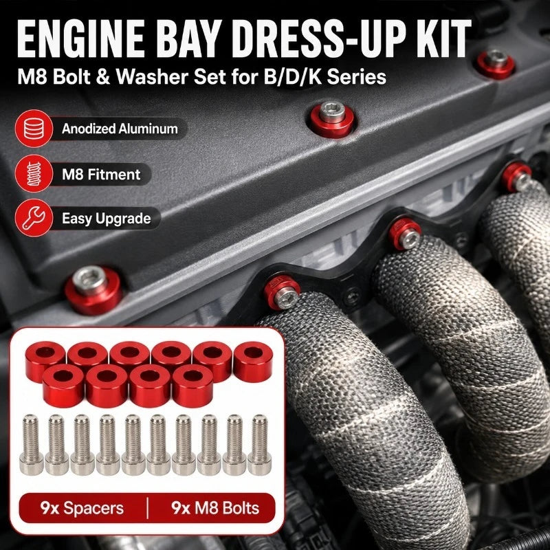 M8 Engine Bay Dress-Up Bolt & Spacer Kit – 9Pcs Aluminum Engine Bay Dress-Up Kit QXL