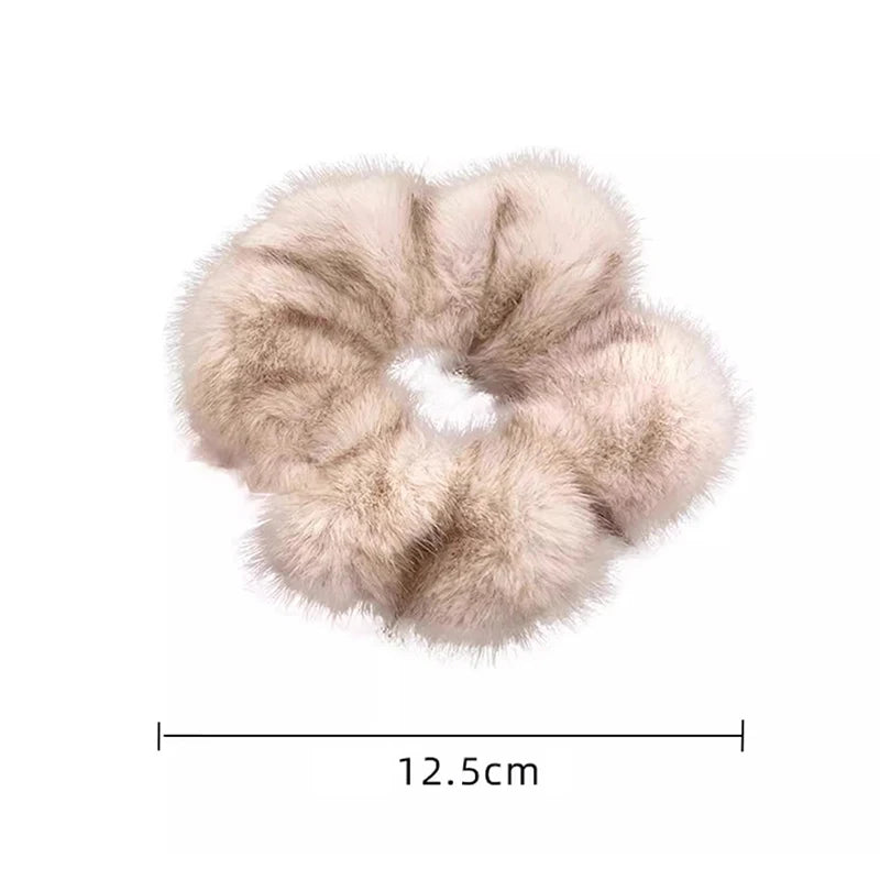 Plush Faux Fur Scrunchies | Women's Fluffy Hair Bands Plush Hair Scrunchie QXL