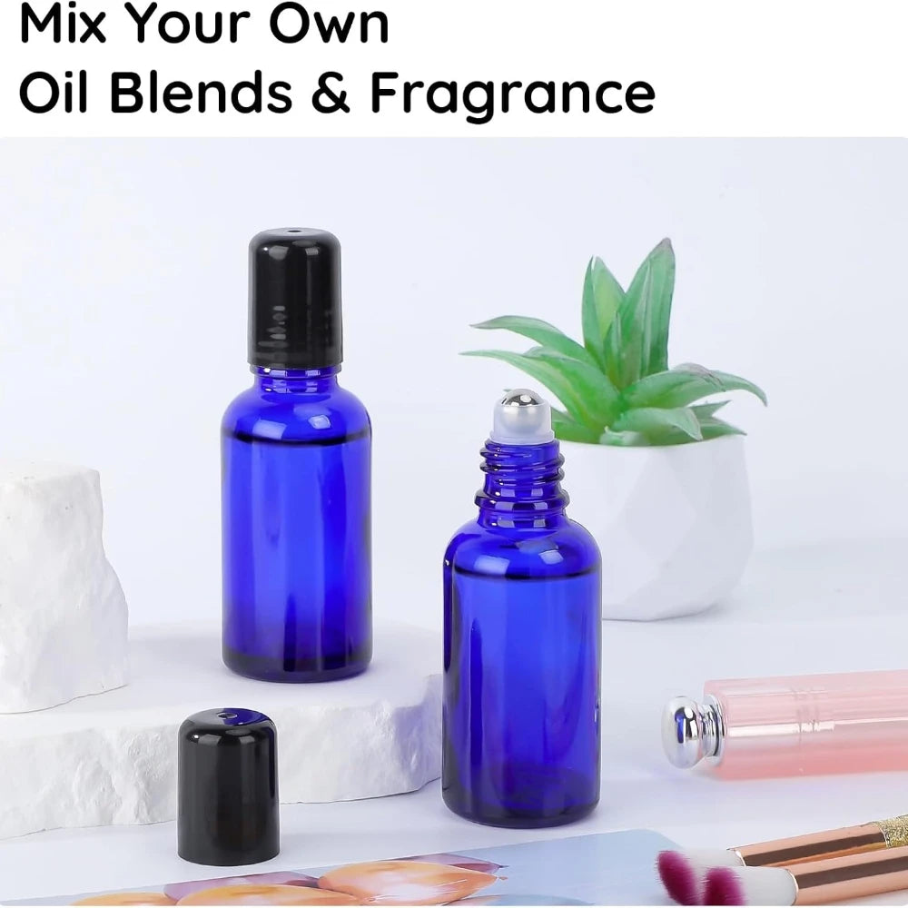 5-Pack 30ml Blue Glass Roller Bottles | Refillable Oil Applicator Glass Roller Bottles QXL