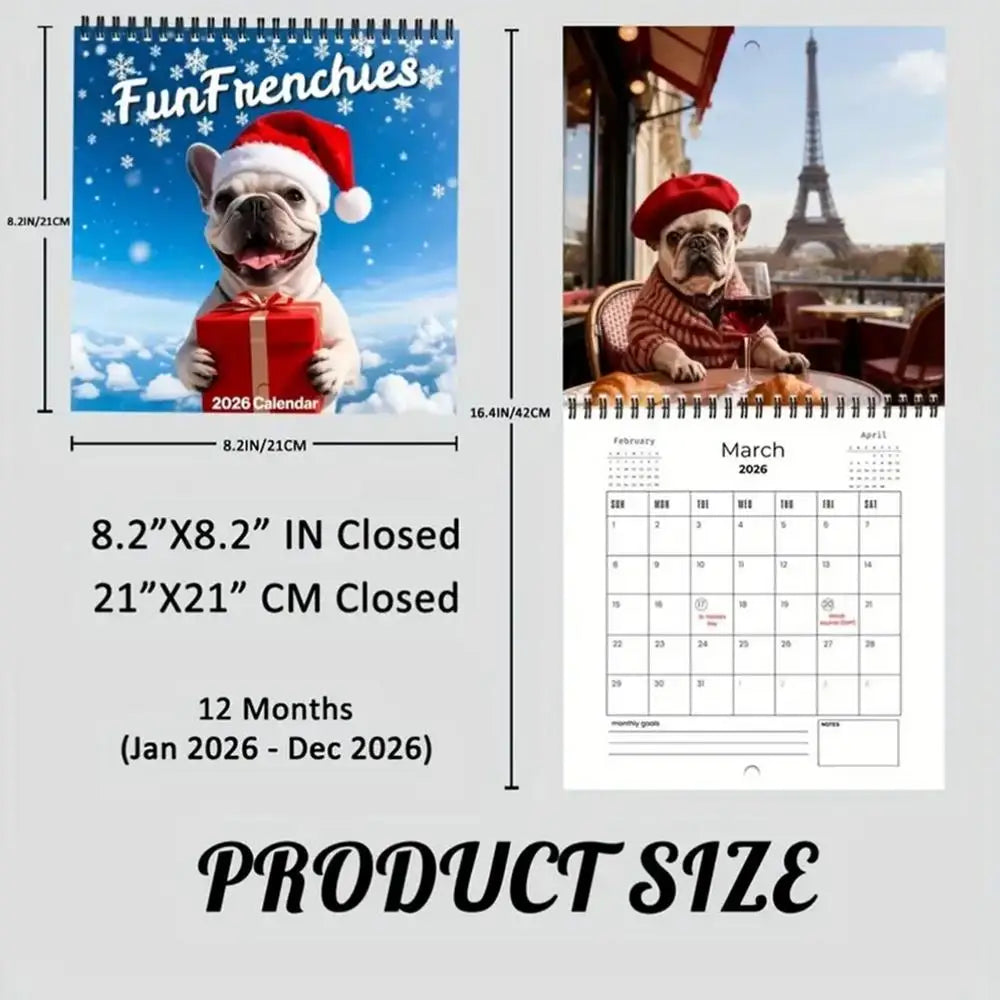 2026 French Bulldog Wall Calendar | 12-Month Weekly Planner Wall Calendar Planner QXL single attribute