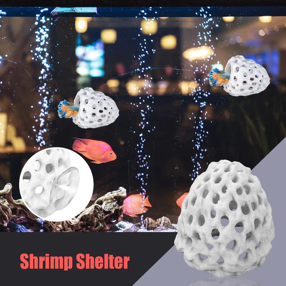 Aquarium Shrimp Hide with Suction Cup | Betta & Guppy Hideout Aquarium Hideout QXL