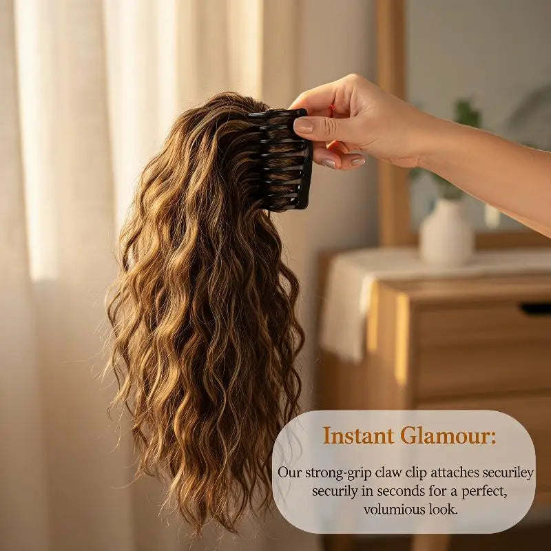 Shmacax 18in Water Wave Claw Clip Ponytail Hair Extension Clip-In Hair Extension QXL