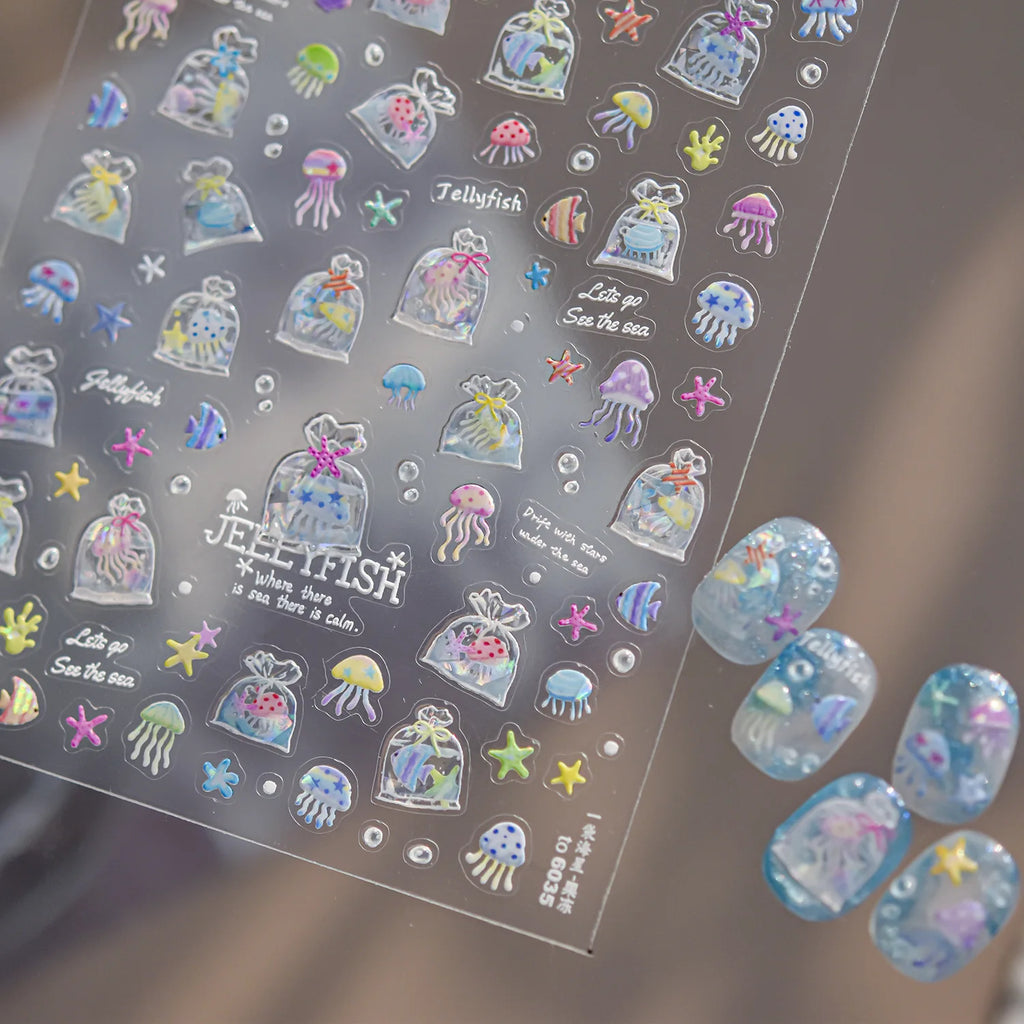 5D Ocean Nail Art Stickers | Mermaid Jellyfish Sea Decals Nail Art Stickers QXL