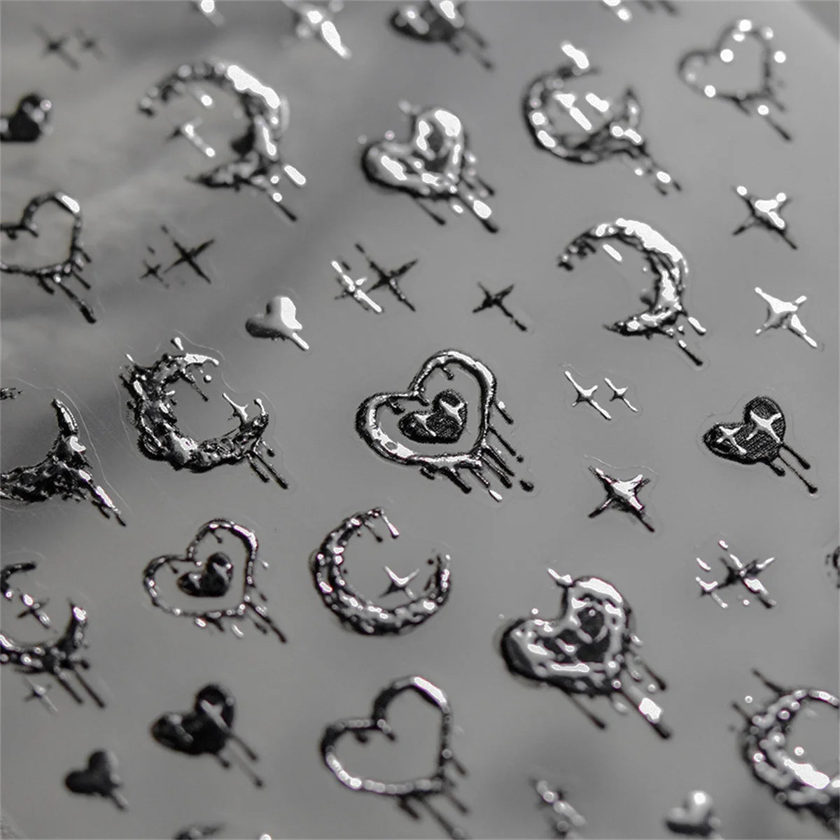 5D Bronzing Punk Nail Stickers | Gothic Star Moon Heart Decals Nail Art Stickers QXL