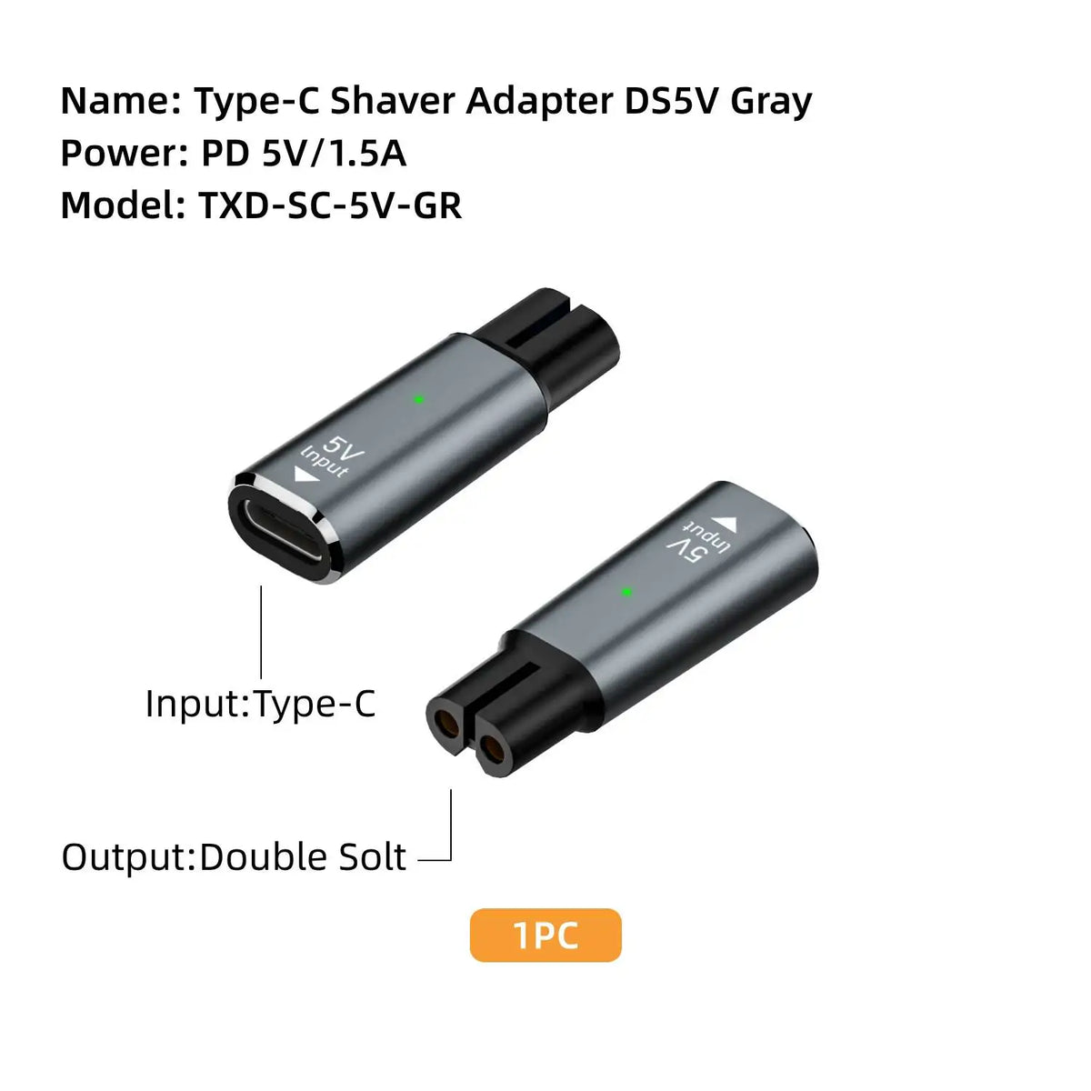 USB-C Adapter for Philips OneBlade QP2724 QP2834 QP4530 Shaver Shaver Charging Adapter QXL TXD-SC-5V-GR