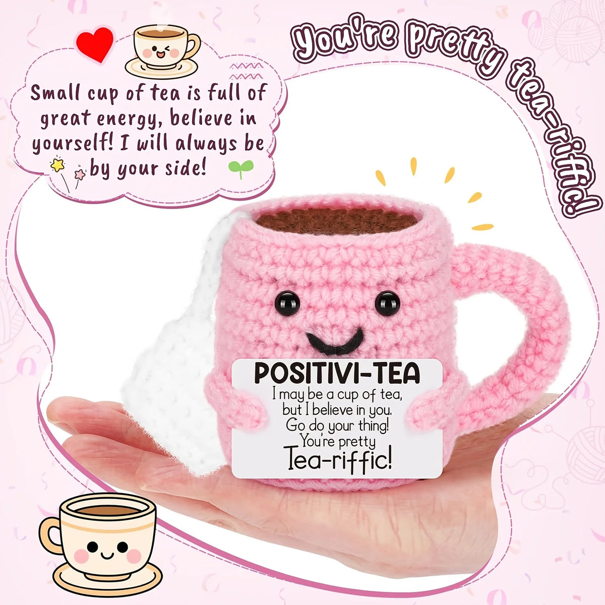 DIY Crochet Mini Teacup Kit – Pink Handmade Gift Set Crochet Craft Kit QXL