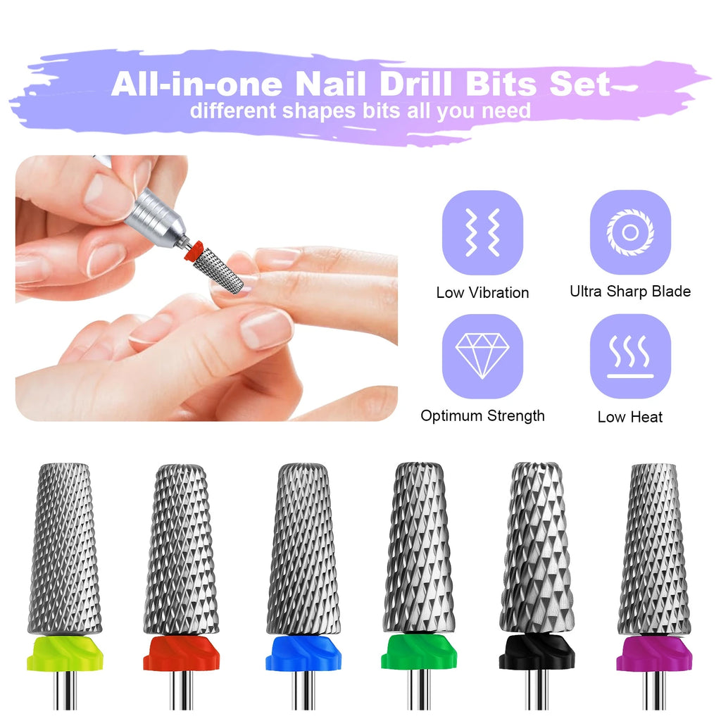 6-Pc Tungsten Carbide Nail Drill Bits Kit | Electric Manicure Set Nail Drill Bits QXL