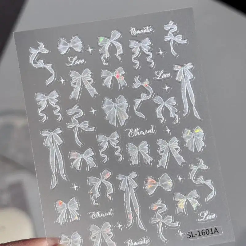 5D Nail Art Stickers – Bow Pearl Heart French Polka Dot Nail Art Stickers QXL A17