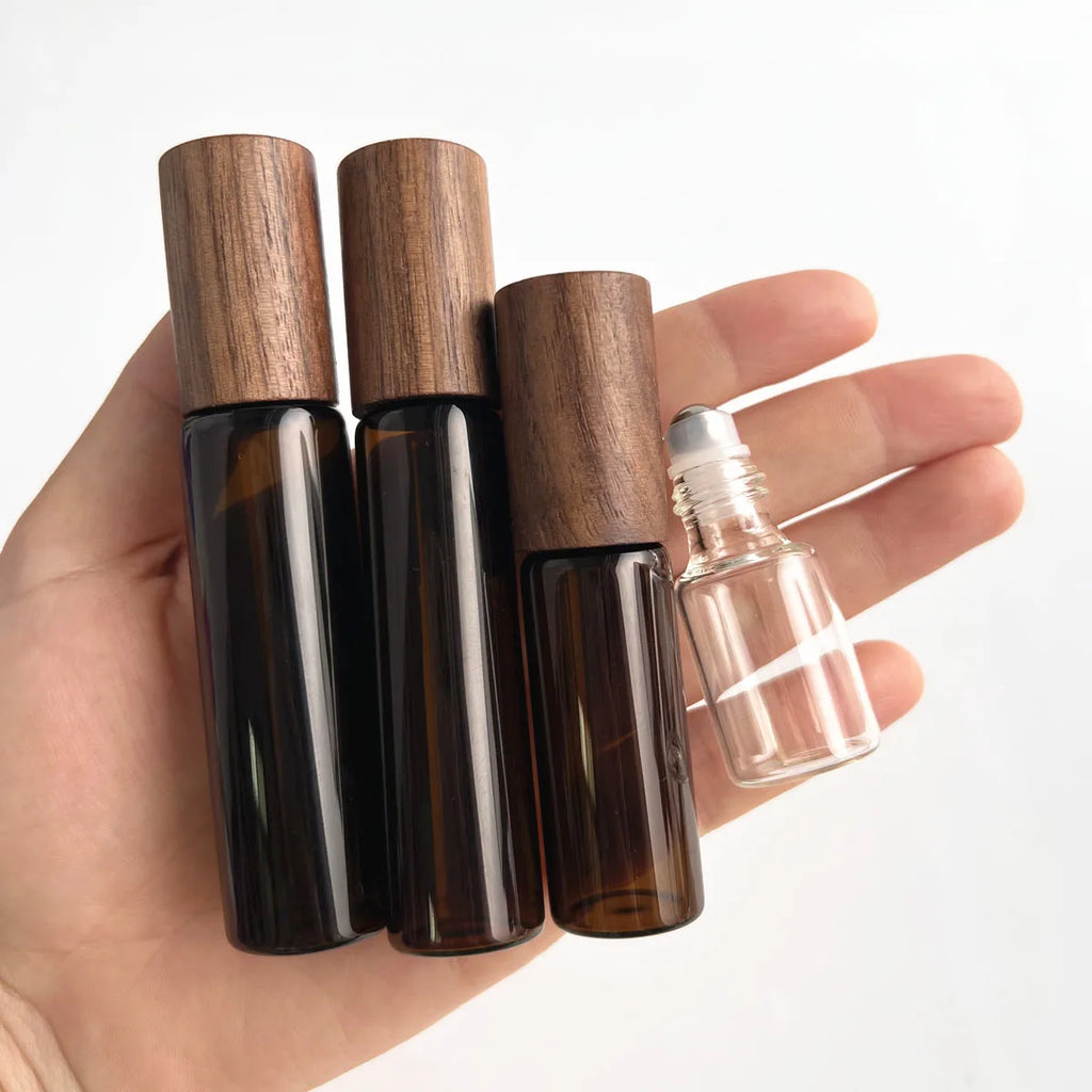 Glass Roll-On Bottles with Wood Cap | 5–20ml Roller Vials Glass Roller Bottle QXL