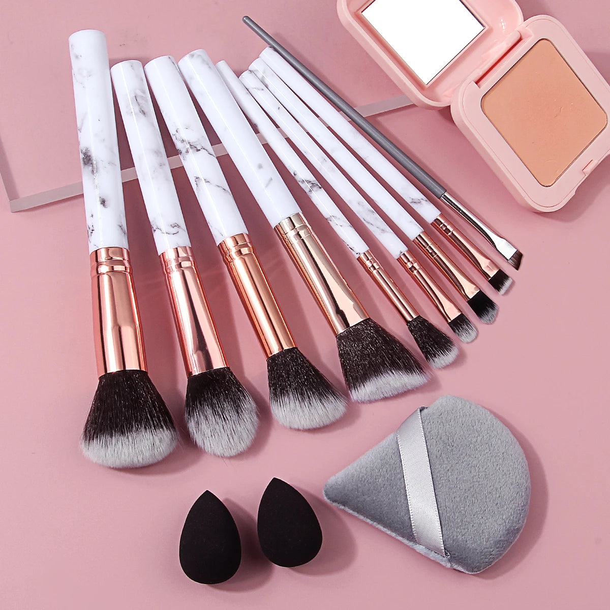 KOSSHOW 12-Pc Makeup Brush Kit with Sponge | Face & Eye Set Makeup Brush Set QXL
