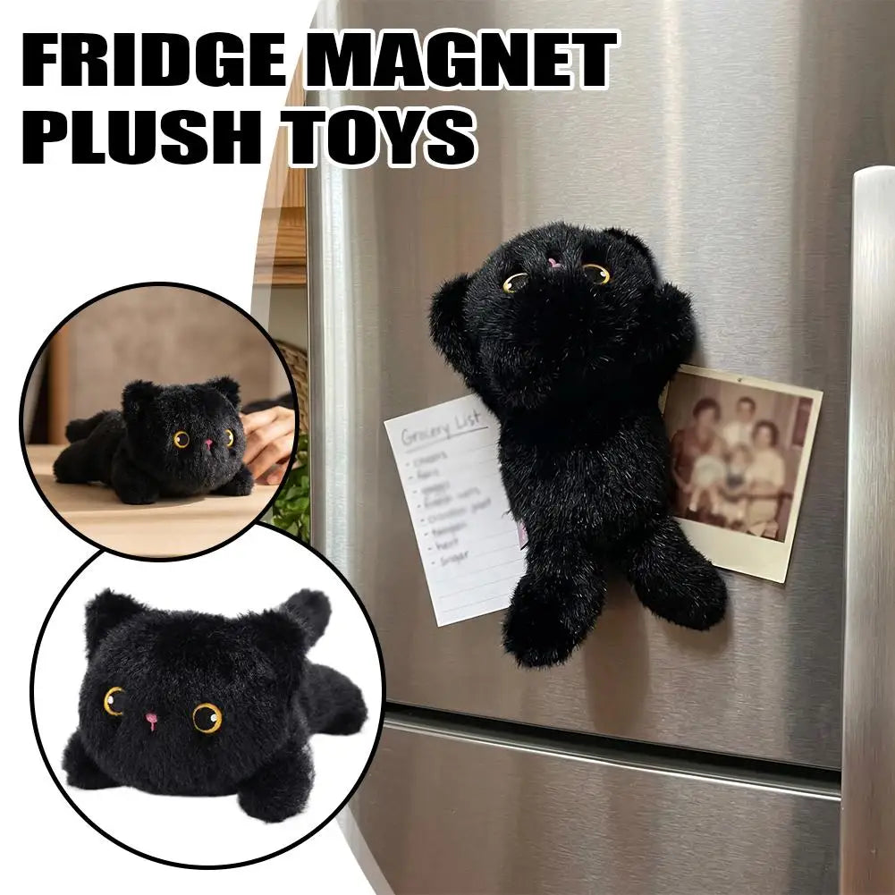 Fluffy Black Cat Plush Fridge Magnet | Cute Kitten Ornament Plush Fridge Magnet QXL