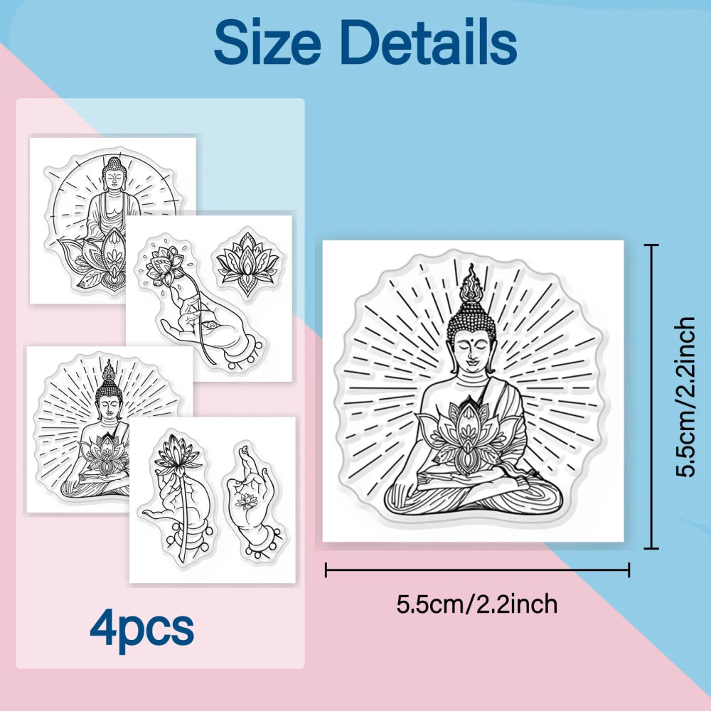 4-Pack Mini Buddha Lotus Clear Silicone Stamps for Scrapbooking Craft Stamps Set QXL AECH04-07515