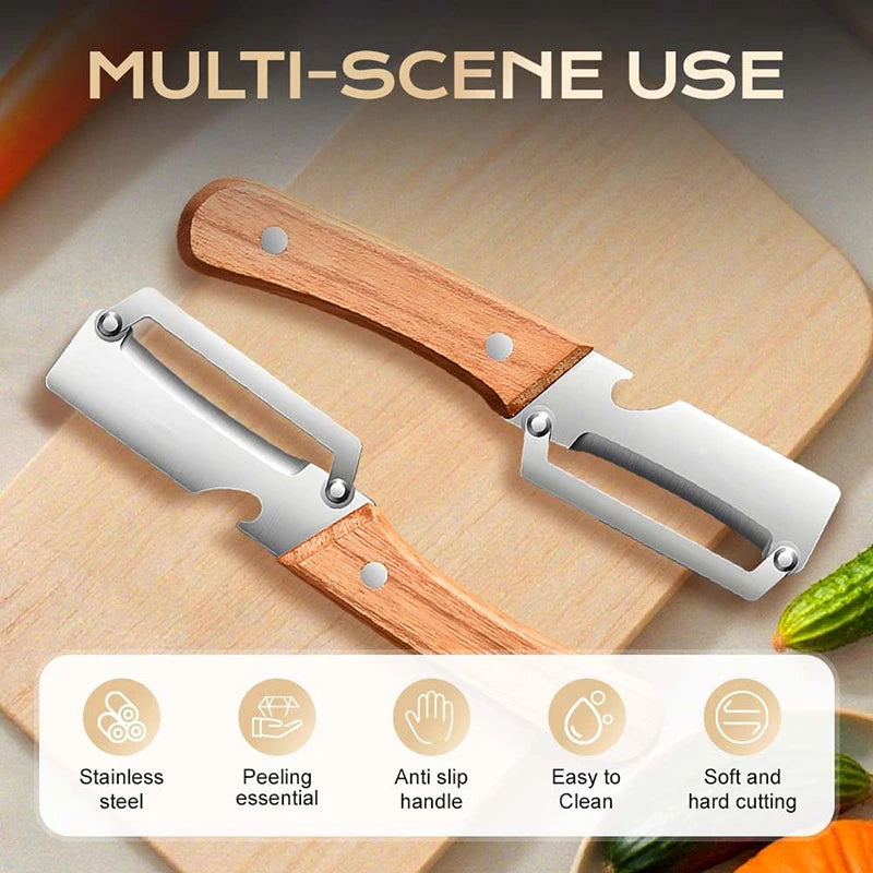 Wooden Ergonomic Vegetable Peeler & Julienne Cutter | 2-in-1 Vegetable Peeler QXL