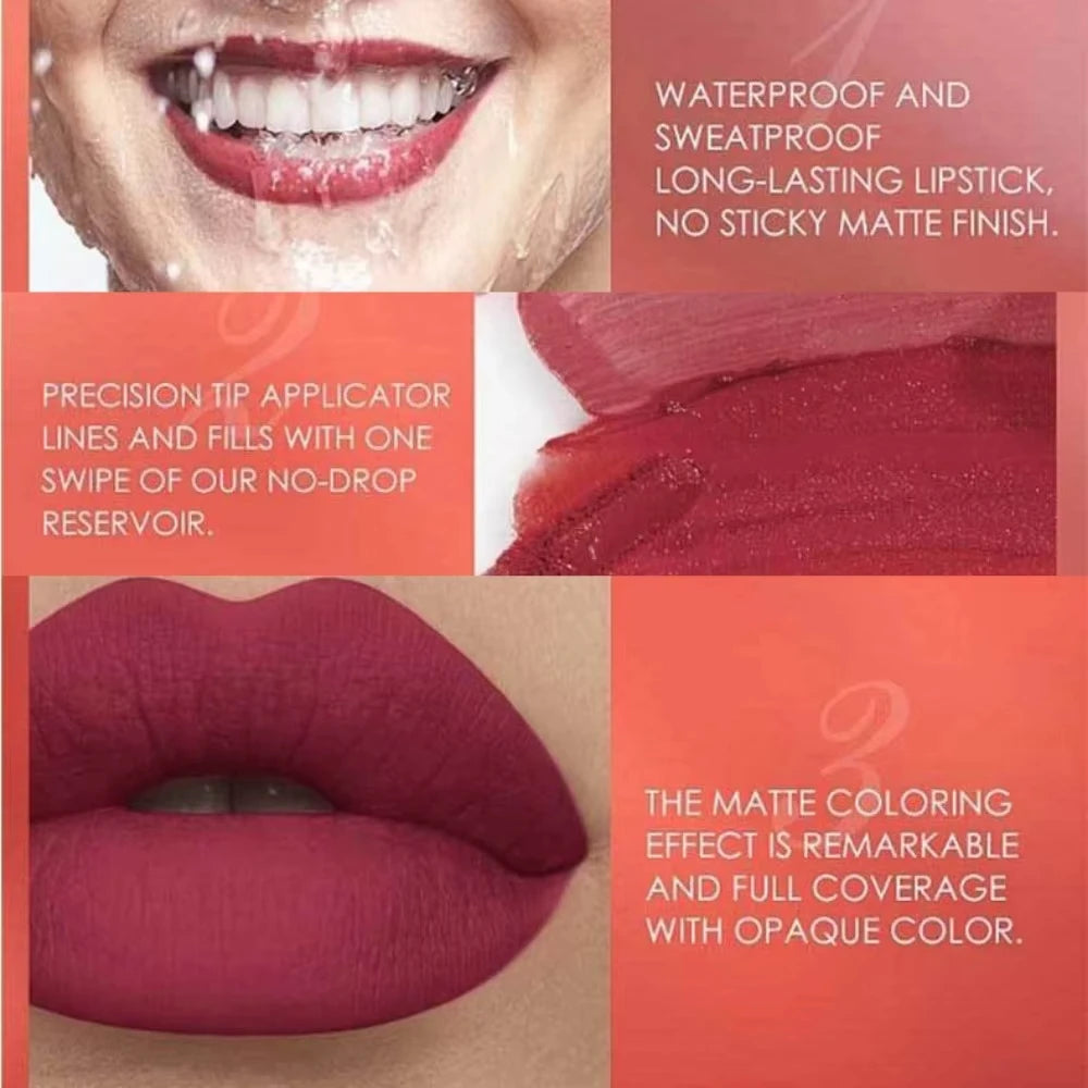2-in-1 Matte Lipstick & Lip Liner Set | Waterproof High Pigment Lip Makeup Set QXL