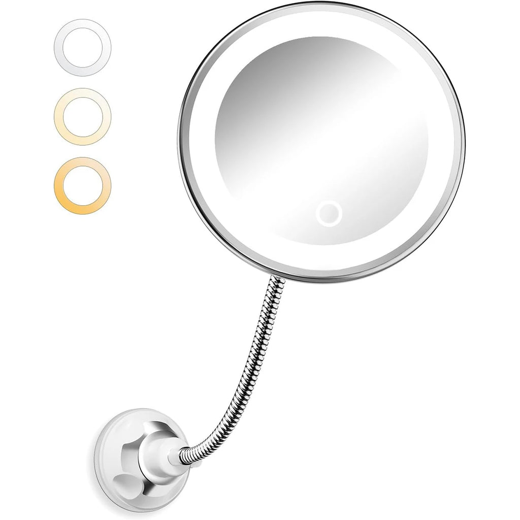 10X Magnifying Lighted Makeup Mirror | Gooseneck & Suction Cup Lighted Makeup Mirror QXL WHITE