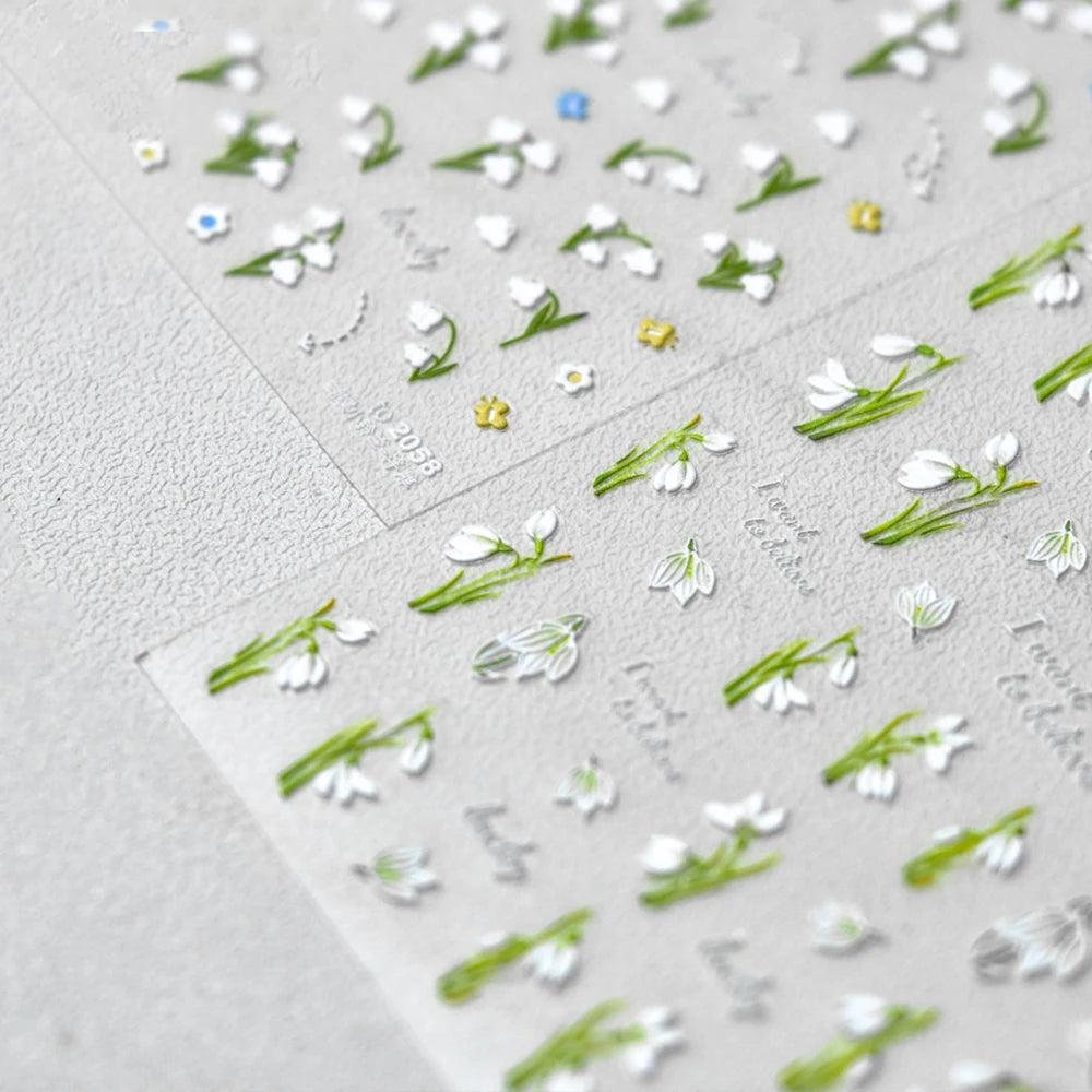 5D Embossed Lily of the Valley Nail Stickers | Floral Decals Nail Art Stickers QXL