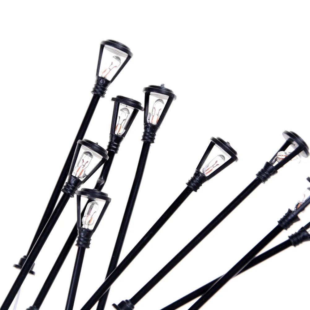 10-Pack HO Scale 1:100 Model Garden Lamps | Black Layout Lights Scale Model Accessories QXL