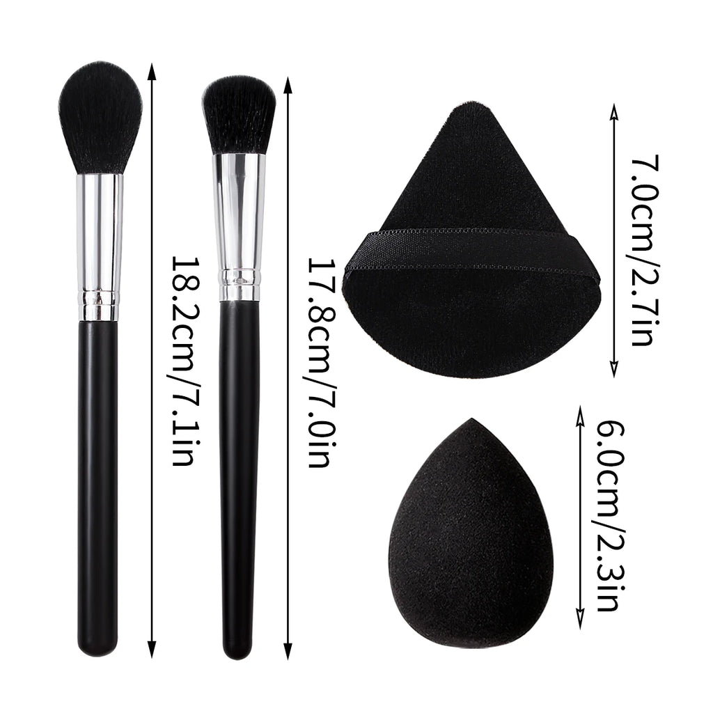 KOSSHOW 4-Pc Flame Makeup Brush & Powder Puff Combo Set Makeup Brush Set QXL