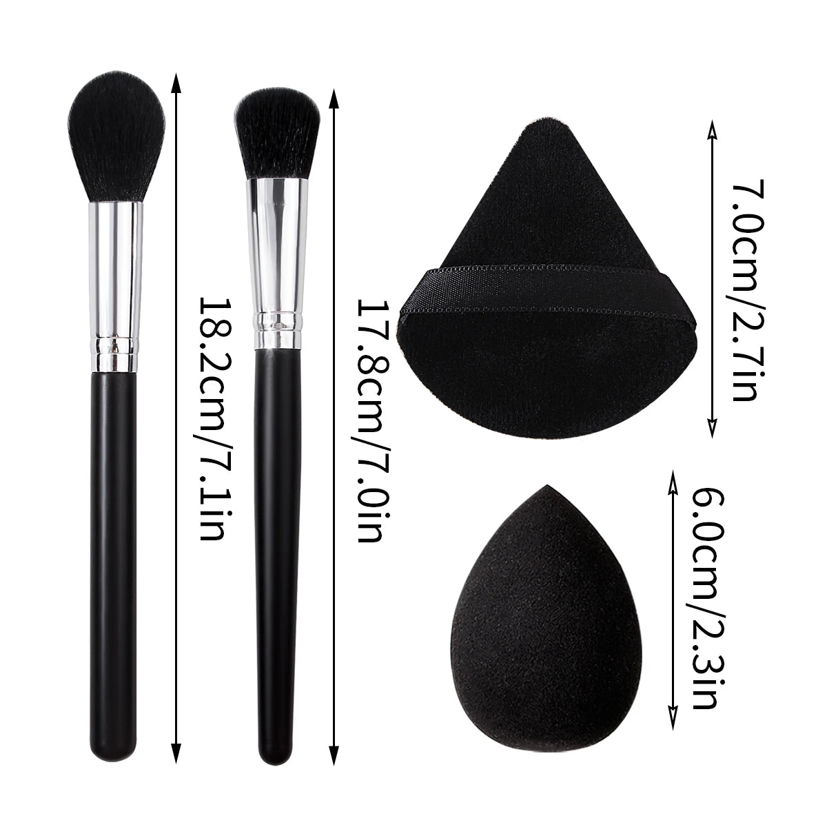 KOSSHOW 4-Pc Flame Makeup Brush & Powder Puff Combo Set Makeup Brush Set QXL