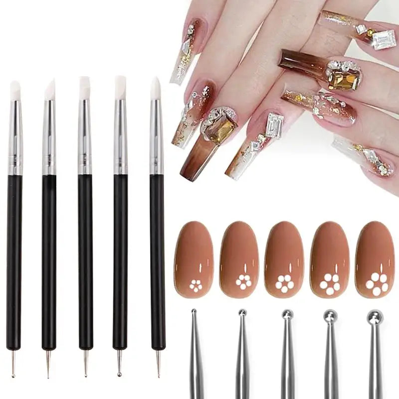 5-Pc Silicone Nail Art Dotting & 3D Carving Pen Set Nail Art Dotting Pens QXL
