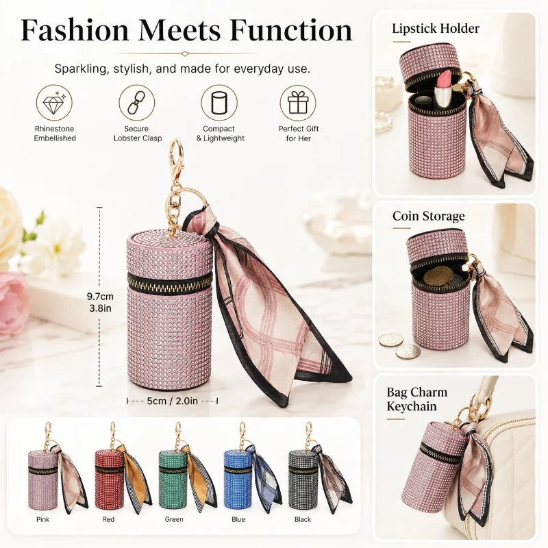 Rhinestone Mini Bucket Pouch Keychain | Coin Purse Bag Charm Keychain Coin Purse QXL