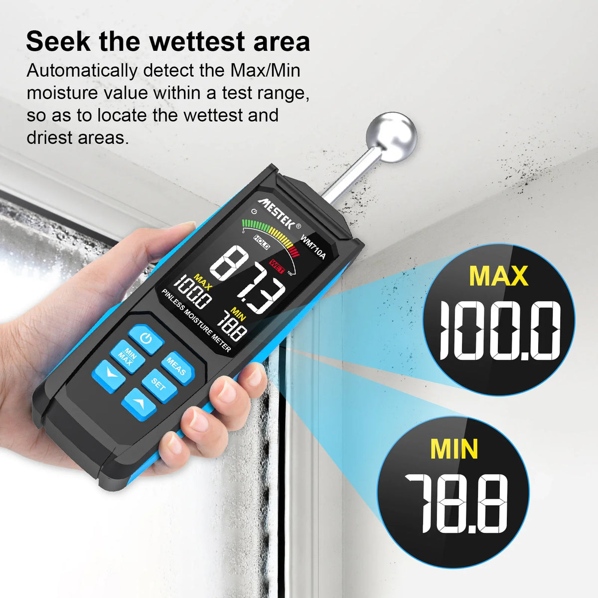 Pinless Wood Moisture Meter | Spherical Probe Damp Detector Moisture Meter QXL