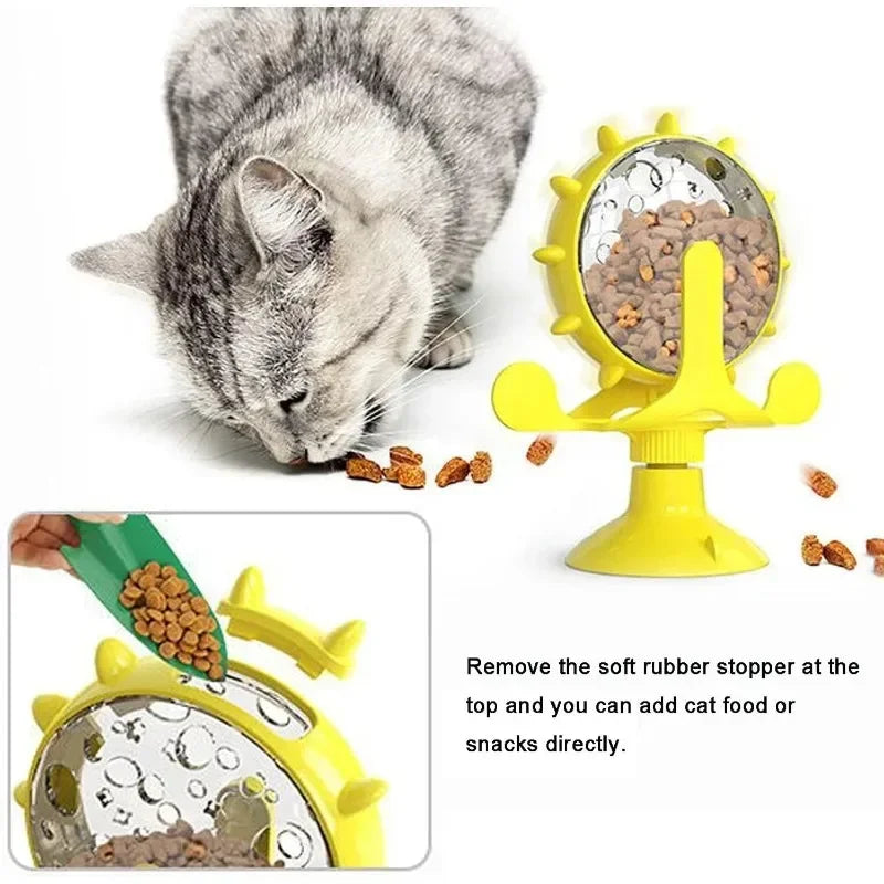 360° Rotating Windmill Pet Snack Dispenser & Slow Feeder Toy Pet Puzzle Feeder QXL