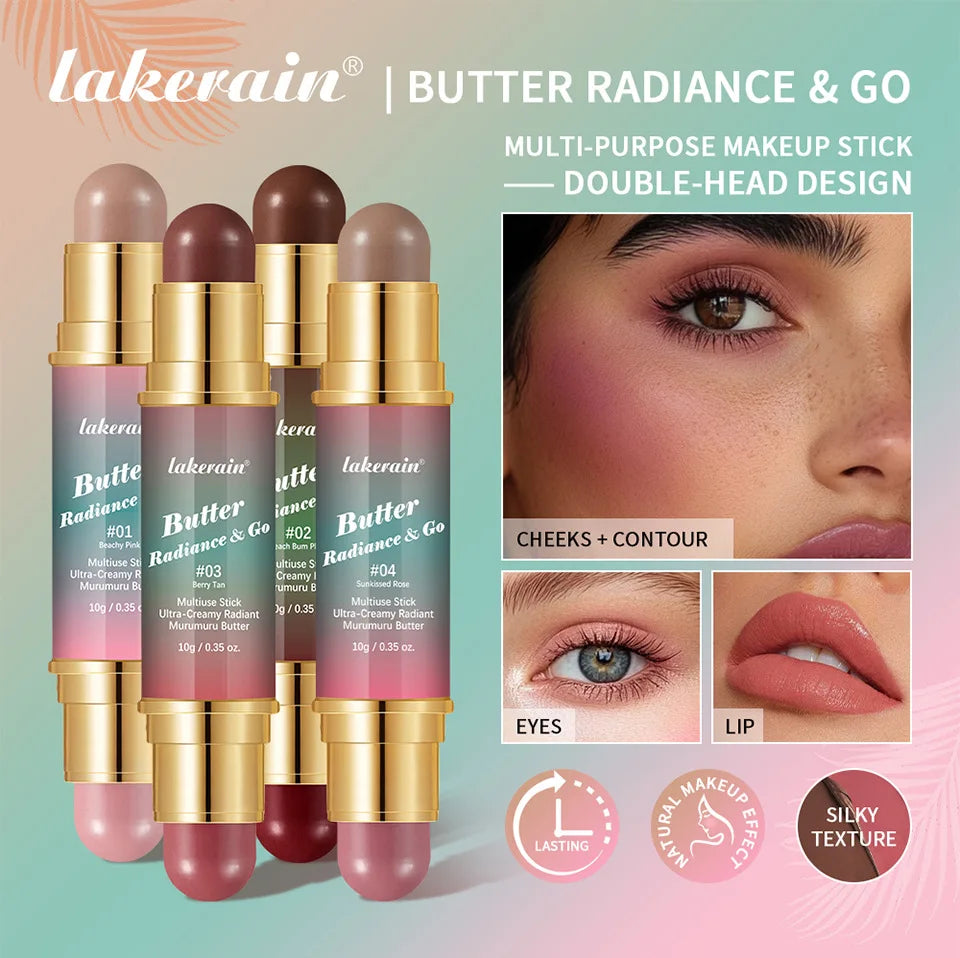 Lakerain 4-in-1 Butter Radiance Makeup Stick | Lips Eyes Cheeks Multi-Use Makeup Stick QXL