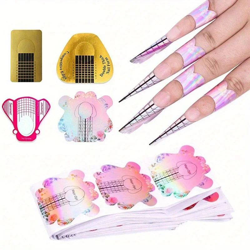 100-Pc French Nail Tip Stencil Stickers | UV Gel Extension Forms Nail Extension Forms QXL