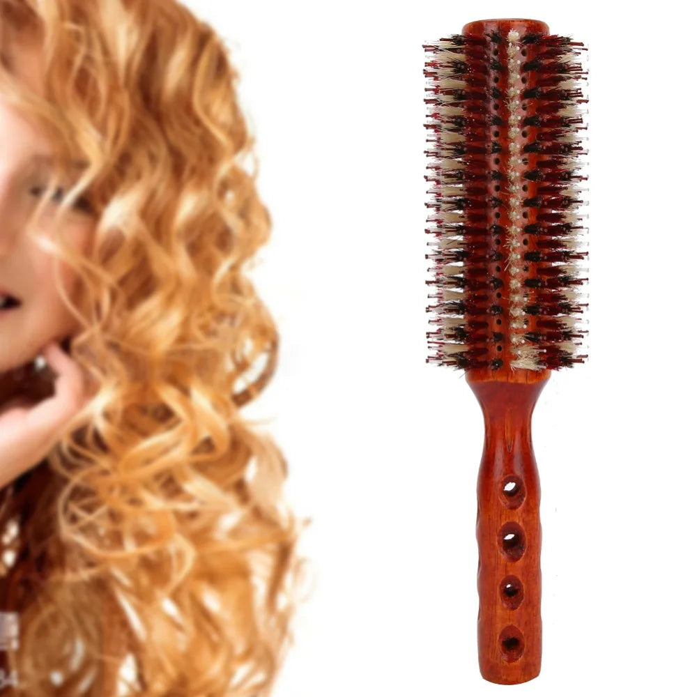 Large Round Hair Brush – Wood & Nylon for Curly All Hair Types Round Hair Brush QXL