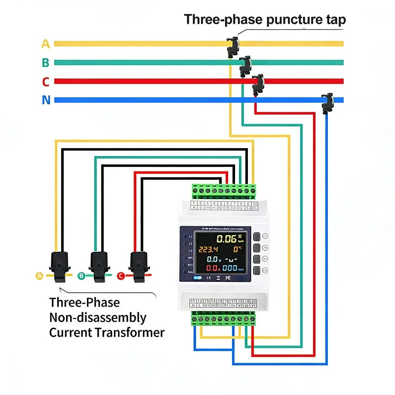 Tuya WiFi Bidirectional Energy Meter with 3 CT Clamps Smart Energy Meter QXL