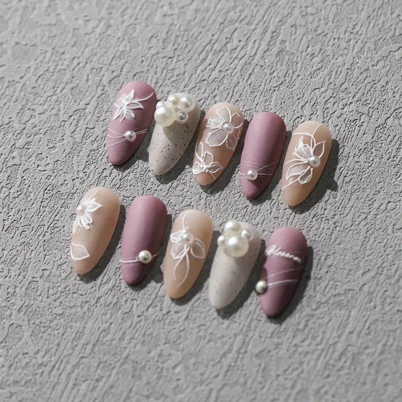 White Lace Pearl Nail Stickers | French Floral Decals 1 Sheet Nail Art Stickers QXL