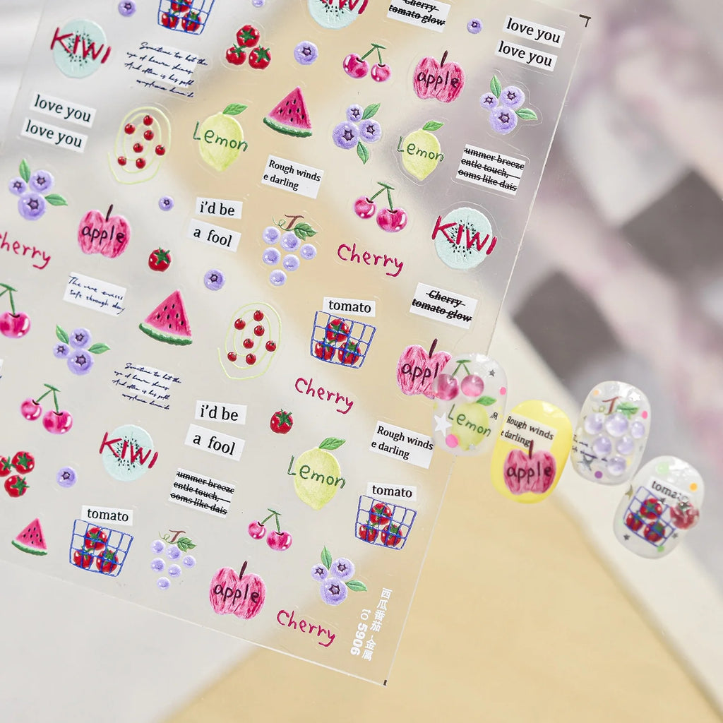 5D Fruit Nail Stickers | Kiwi Watermelon Cherry Decals Nail Art Stickers QXL