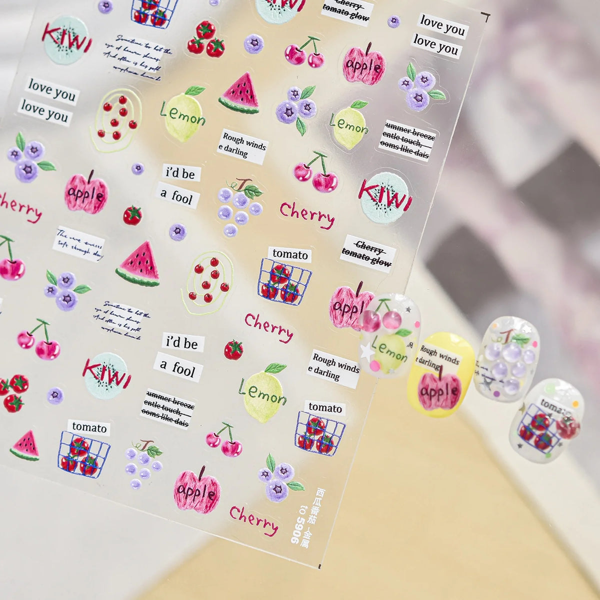5D Fruit Nail Stickers | Kiwi Watermelon Cherry Decals Nail Art Stickers QXL