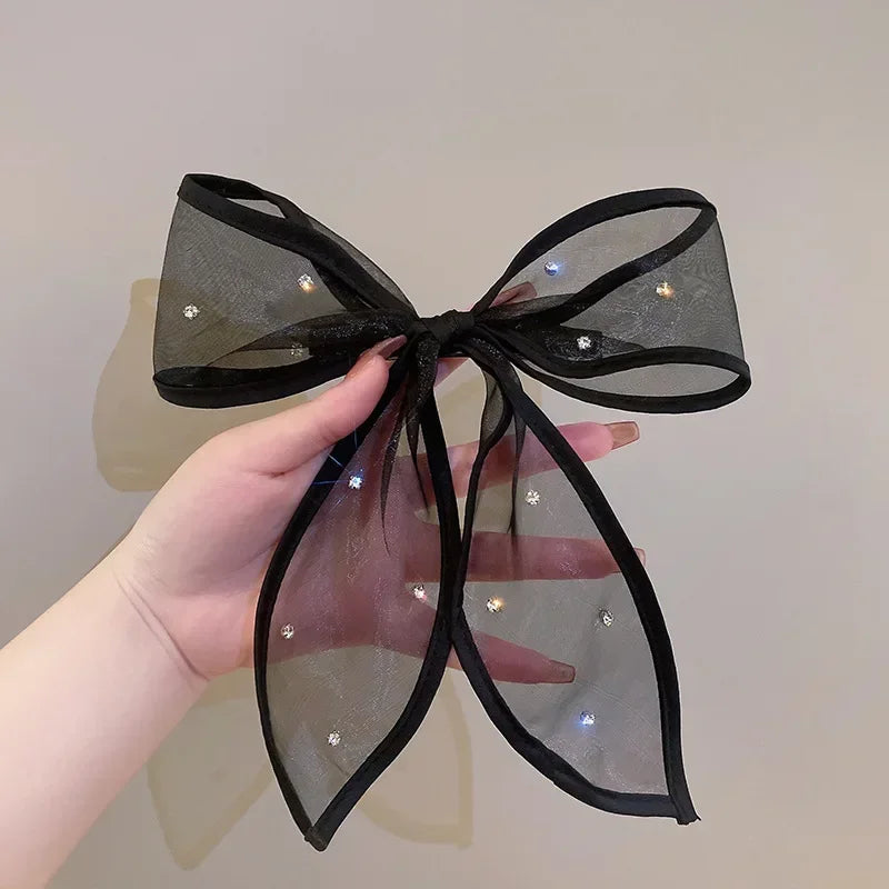 Black Glitter Bow Hair Clips | Korean Fashion Barrettes Bow Hair Clip QXL