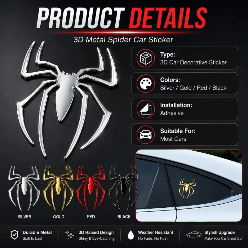 3D Metal Spider Car Sticker – Glossy Raised Emblem Decal Car Emblem Decal QXL