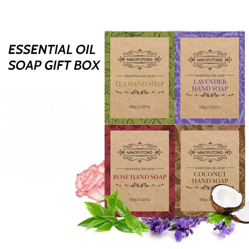 4-Pc Coconut Oil Lavender Rose Soap Gift Set | Face & Hand Botanical Soap Set QXL