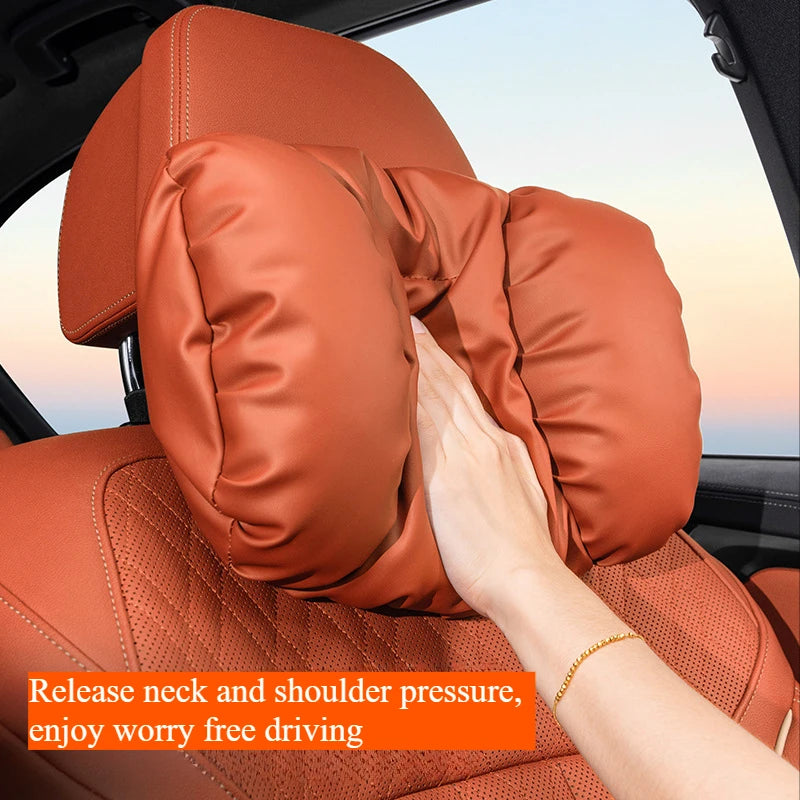 Car Neck Pillow & Lumbar Cushion Set | Faux Leather Travel Car Seat Cushion Set QXL