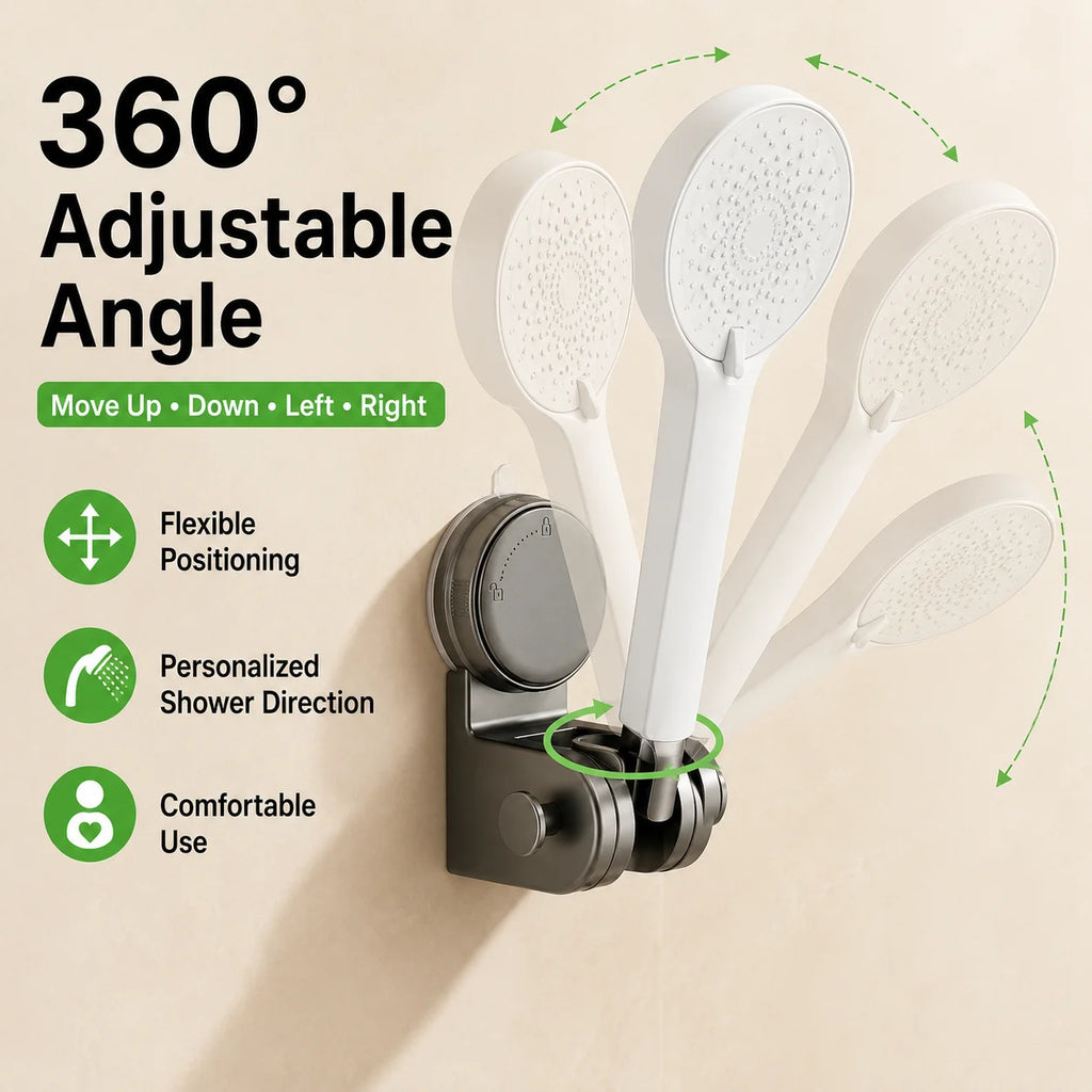 No-Drill Suction Cup Shower Head Holder | 360° Adjustable Shower Head Holder QXL