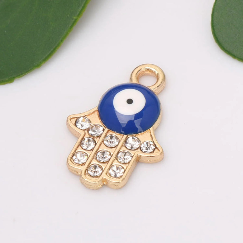 10-Pack Golden Hamsa Hand Evil Eye Charm Pendants 14x21mm Jewelry Making Charms QXL