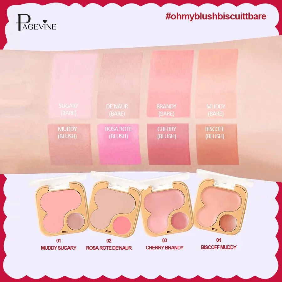 PAGEVINE 2-Tone Cream Blush & Contour Palette | High Pigment Cream Blush Palette QXL