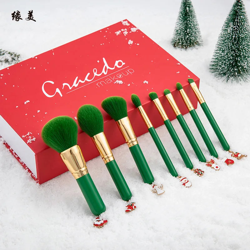 8-Pc Mini Christmas Makeup Brush Set | Holiday Beauty Gift Makeup Brush Set QXL