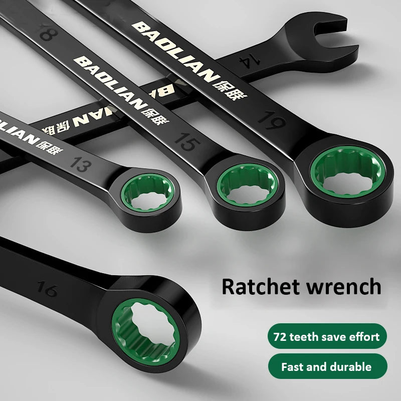 72-Tooth Dual-End Ratchet Combination Wrench | Cr-V Steel Ratchet Combination Wrench QXL