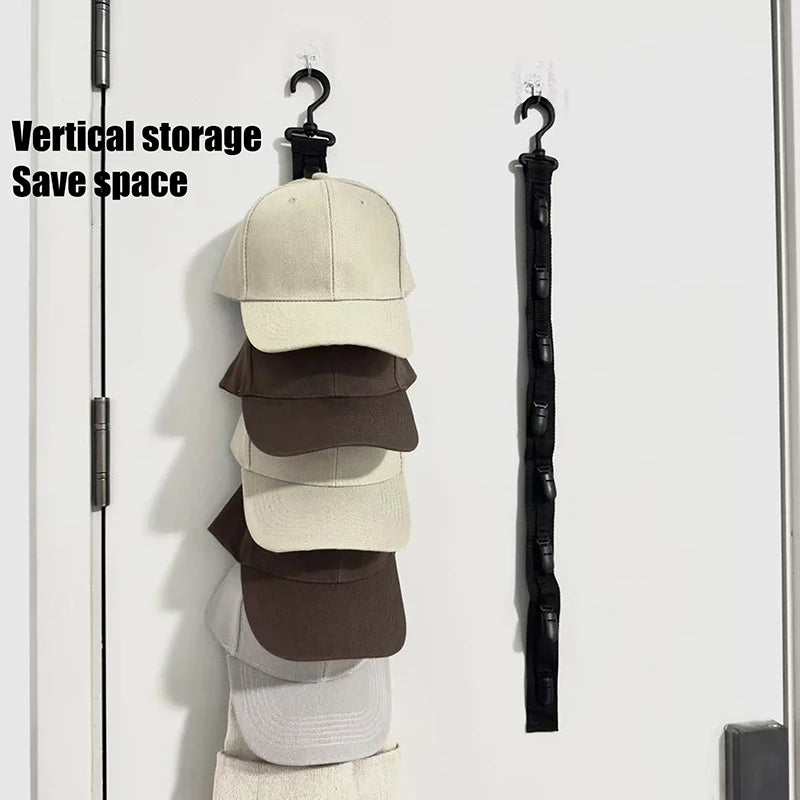 Hat Rack Hanging Rope Organizer | 8-Clip Baseball Cap Storage Hat Rack Organizer QXL