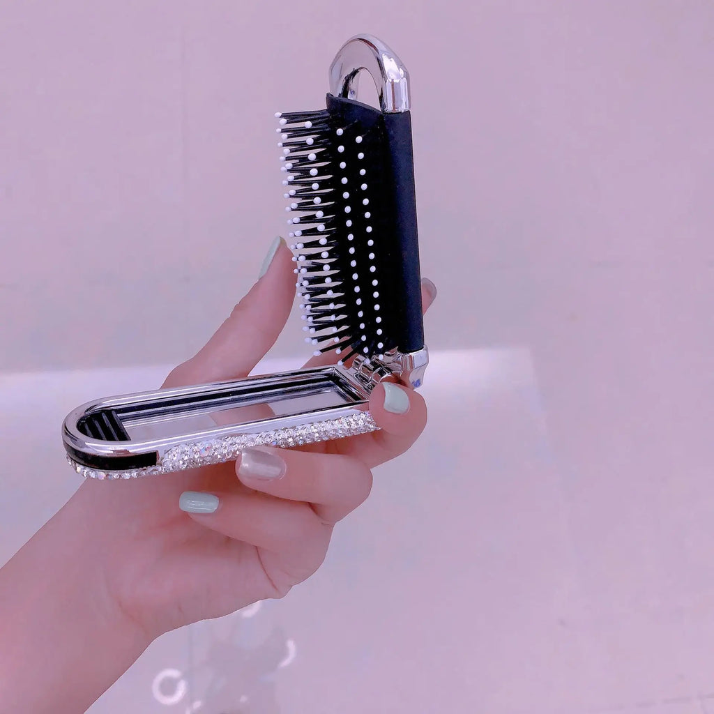 Mini Diamond Folding Comb with Mirror | Portable Luxury Folding Hair Comb QXL