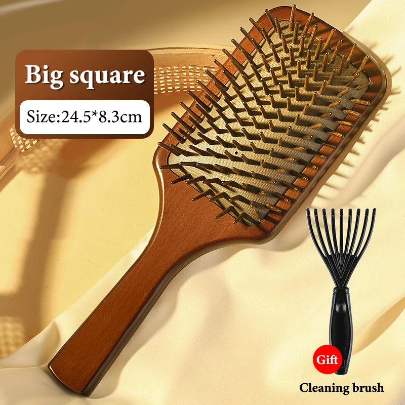 Sandalwood Air Cushion Comb | Hand-Carved Scalp Massage Brush Scalp Massage Comb QXL Big square