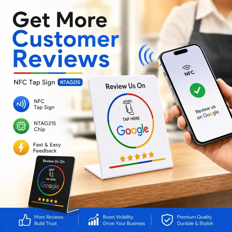 NFC Google Review Card Stand NTAG215 Tap Sign | 1 or 5 Pack NFC Review Stand QXL