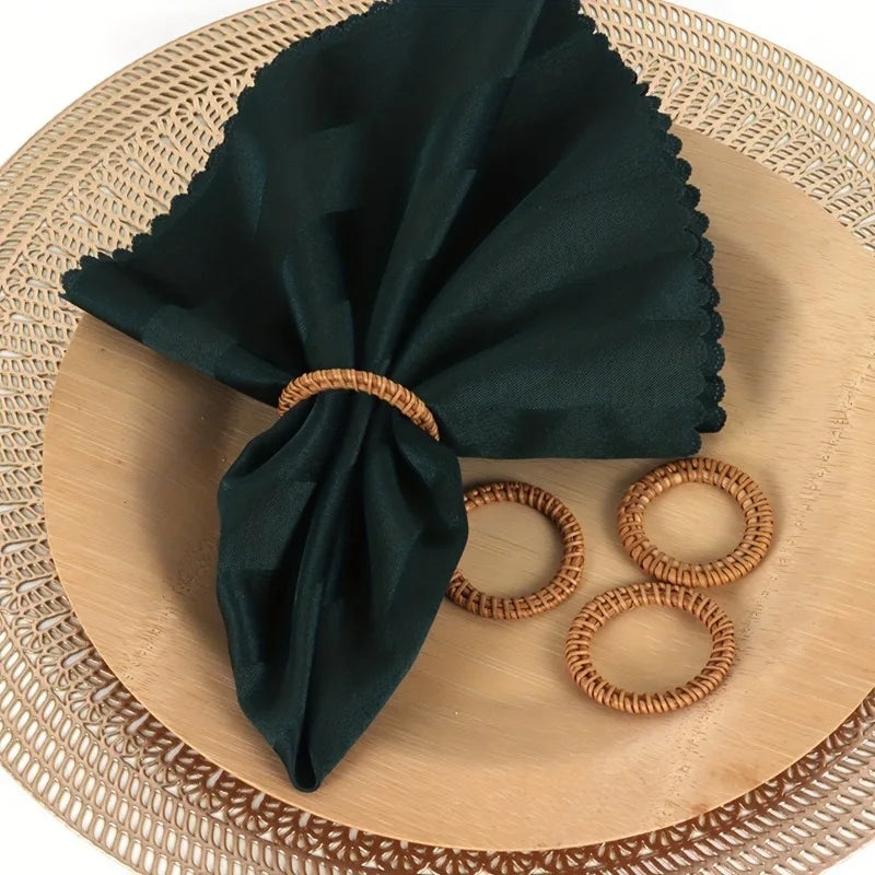Bohemian Bamboo Rattan Napkin Rings | Rustic Woven Table Decor Napkin Rings QXL