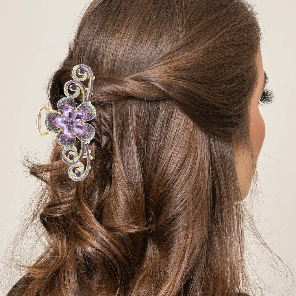 Large Rhinestone Flower Claw Clip | Alloy Hair Jaw Clip Rhinestone Hair Clip QXL